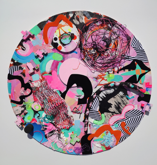 Rae - Art work in mixed media on round canvas by Kirsten Mortimer